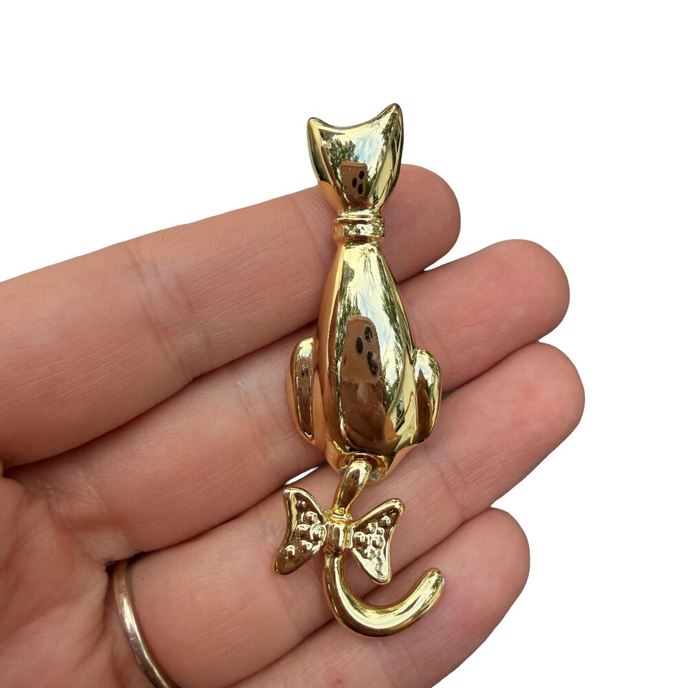 Vintage Jewelry Gold Tone Cat Brooch Cat Pin